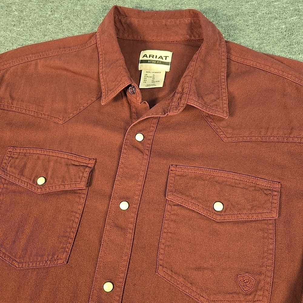 Ariat Shirt Mens XL Burgundy Jurlington Pearl Snap Retro Fit Cowboy Western